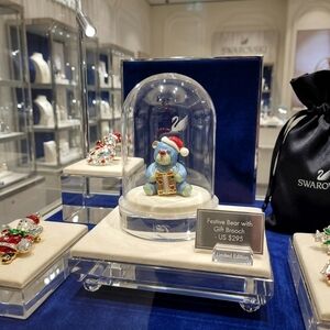 Swarovski Festive Bear Brooch in Blue, Red, Gold